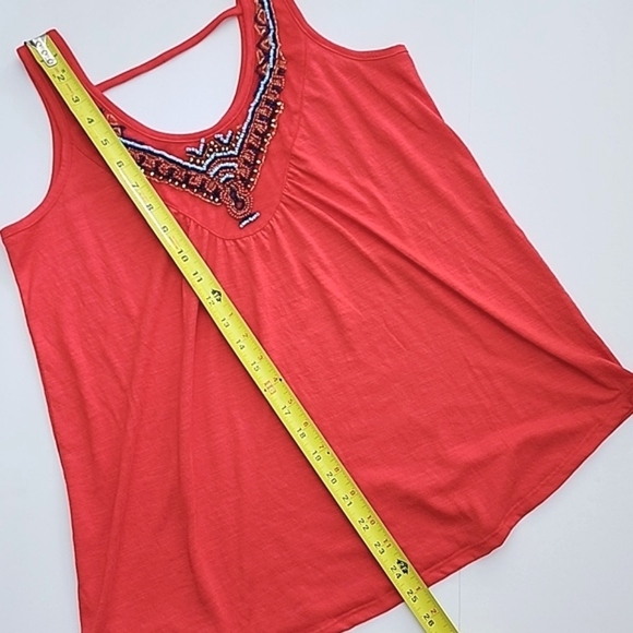 ⭐️3/ $30⭐️ Carole Rose Red  Tank Top Beaded Round Neckline Lightweight Size S - Picture 11 of 11